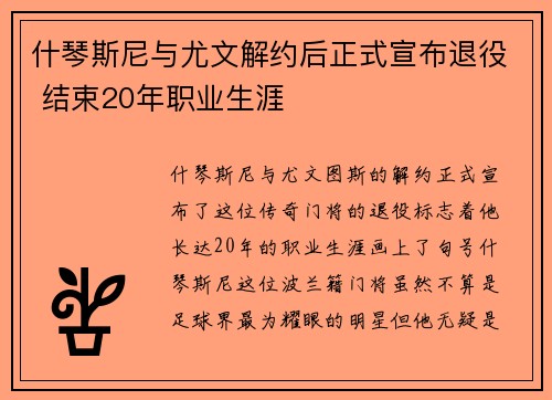 什琴斯尼与尤文解约后正式宣布退役 结束20年职业生涯